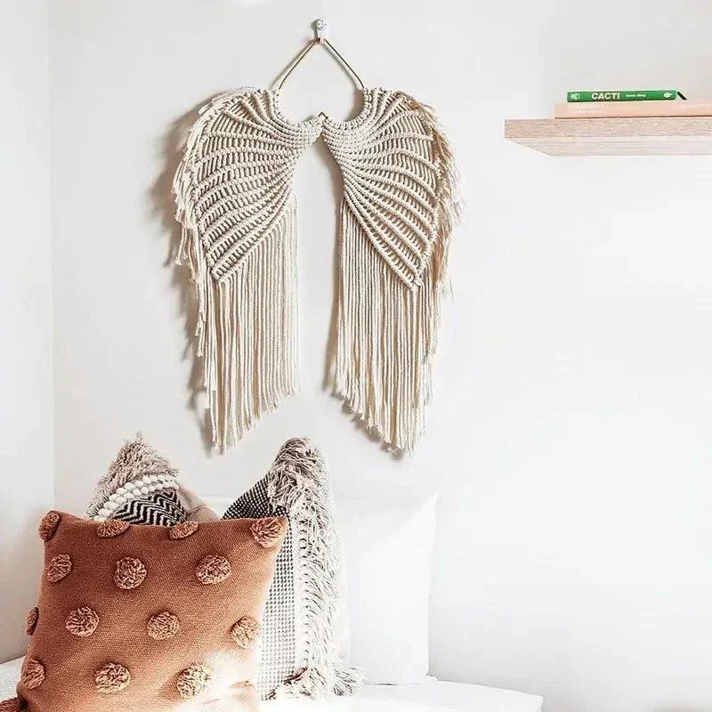 Hanging Decor Angel Wings Woven Wall Art for Home Room Display Gift