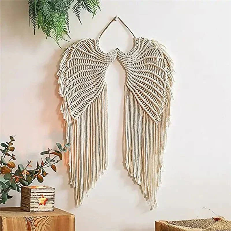Hanging Decor Angel Wings Woven Wall Art for Home Room Display Gift